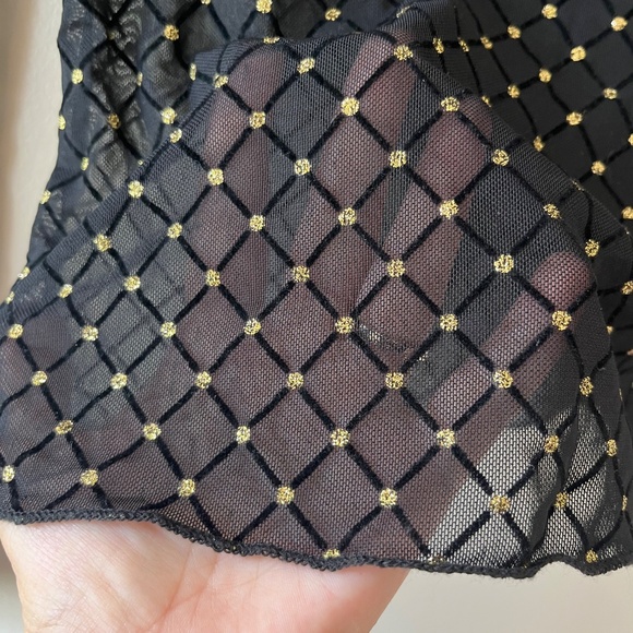 Free People Sz S Mesh Sheer Camisole Pullover Stretch Gold Dots Blouse Top - Picture 6 of 8